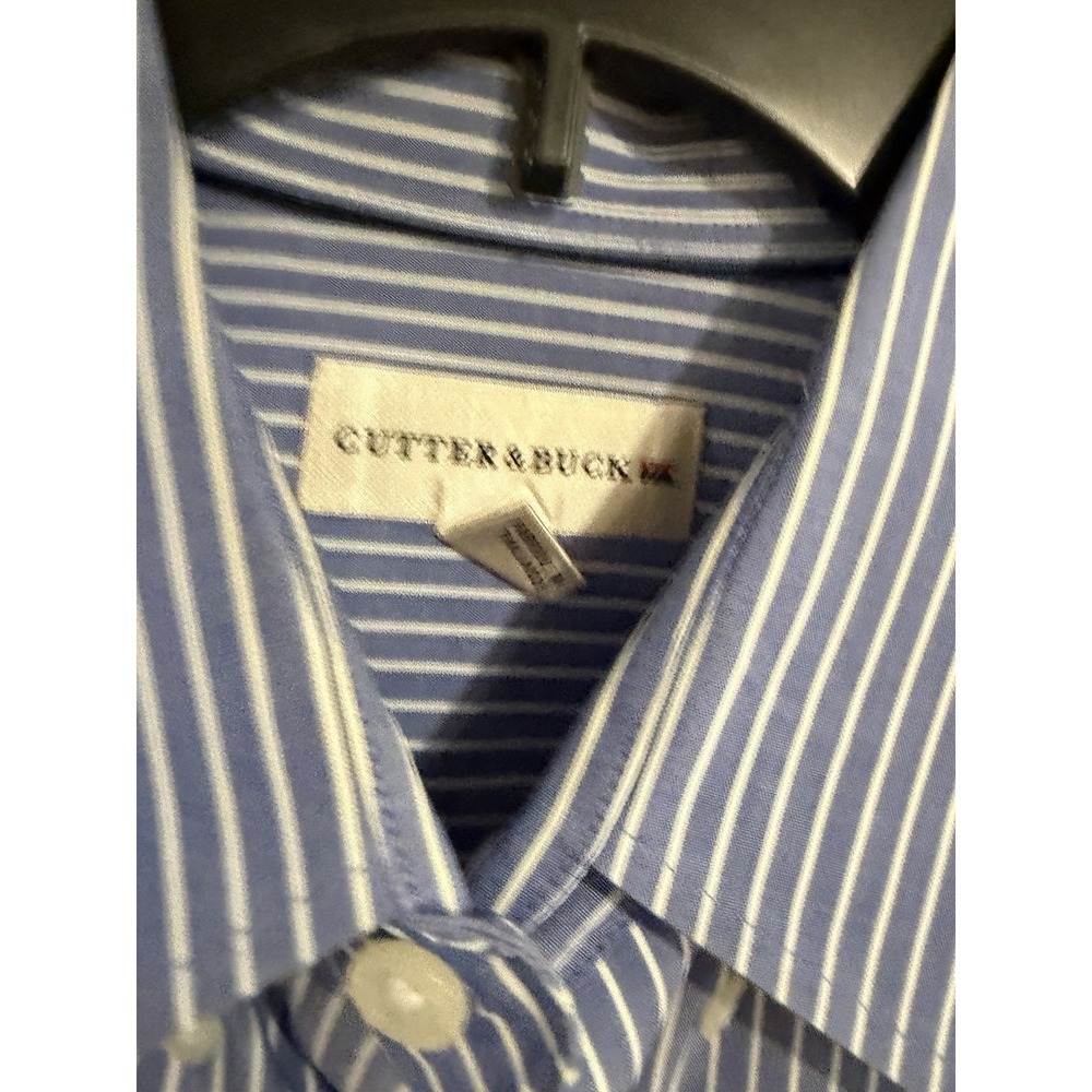cutter & buck mens shirt button down blue white dress LARGE EUC A14 - Picture 3 of 5